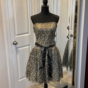 Jessica McClintock Black and Gold Floral Kids Dress